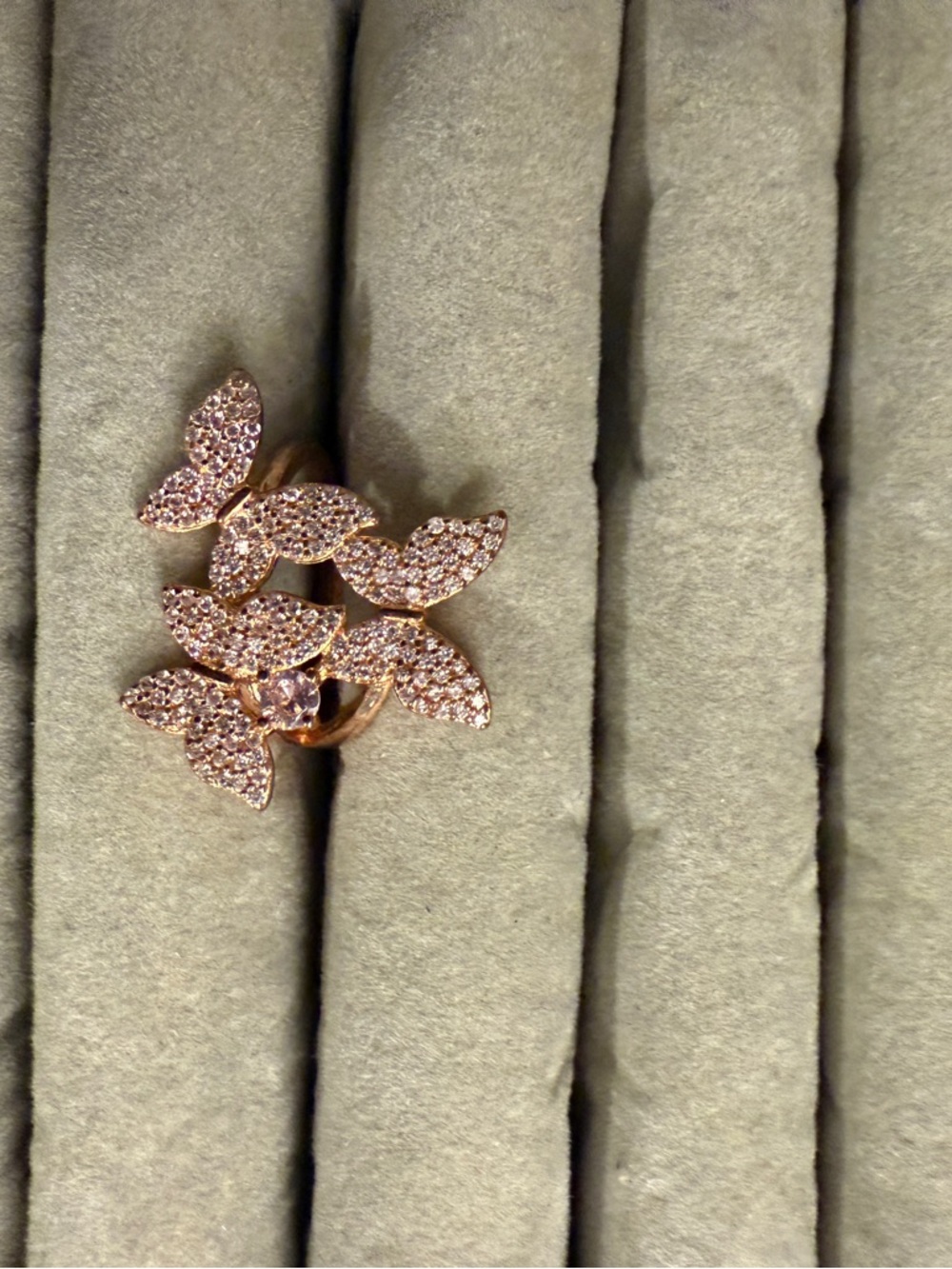 Rose Gold butterfly Ring - Pink Crystal Accent